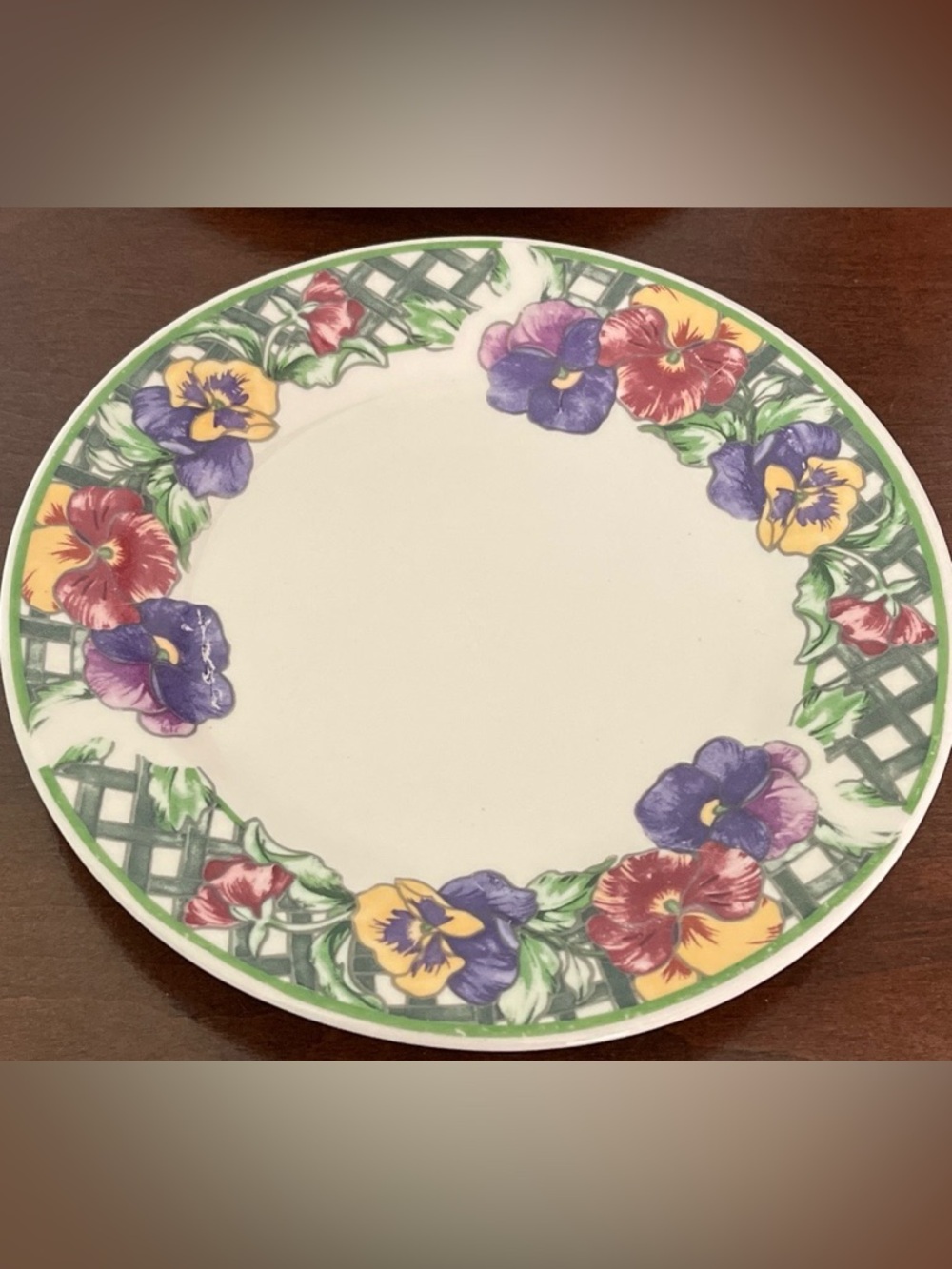 Floral Pansy Salad Plates - Set of 2 - White with Multicolor Flowers
